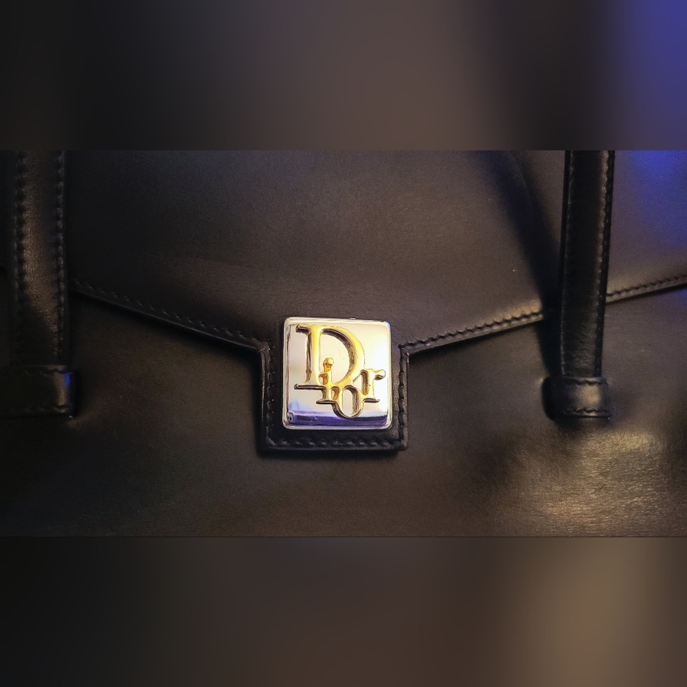 Dior Black Leather Bag with Gold and Silver Logo